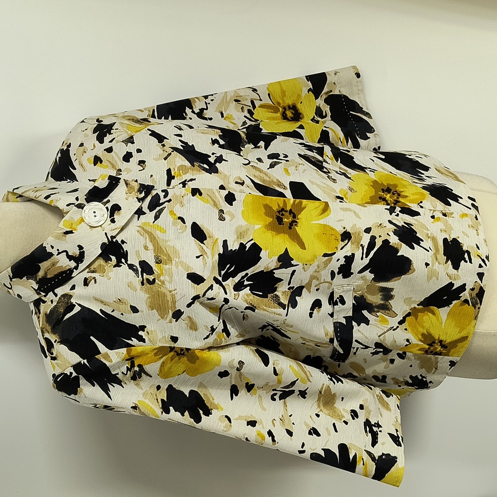 David Brooks black/white yellow abstract floral silk jacket-sz L